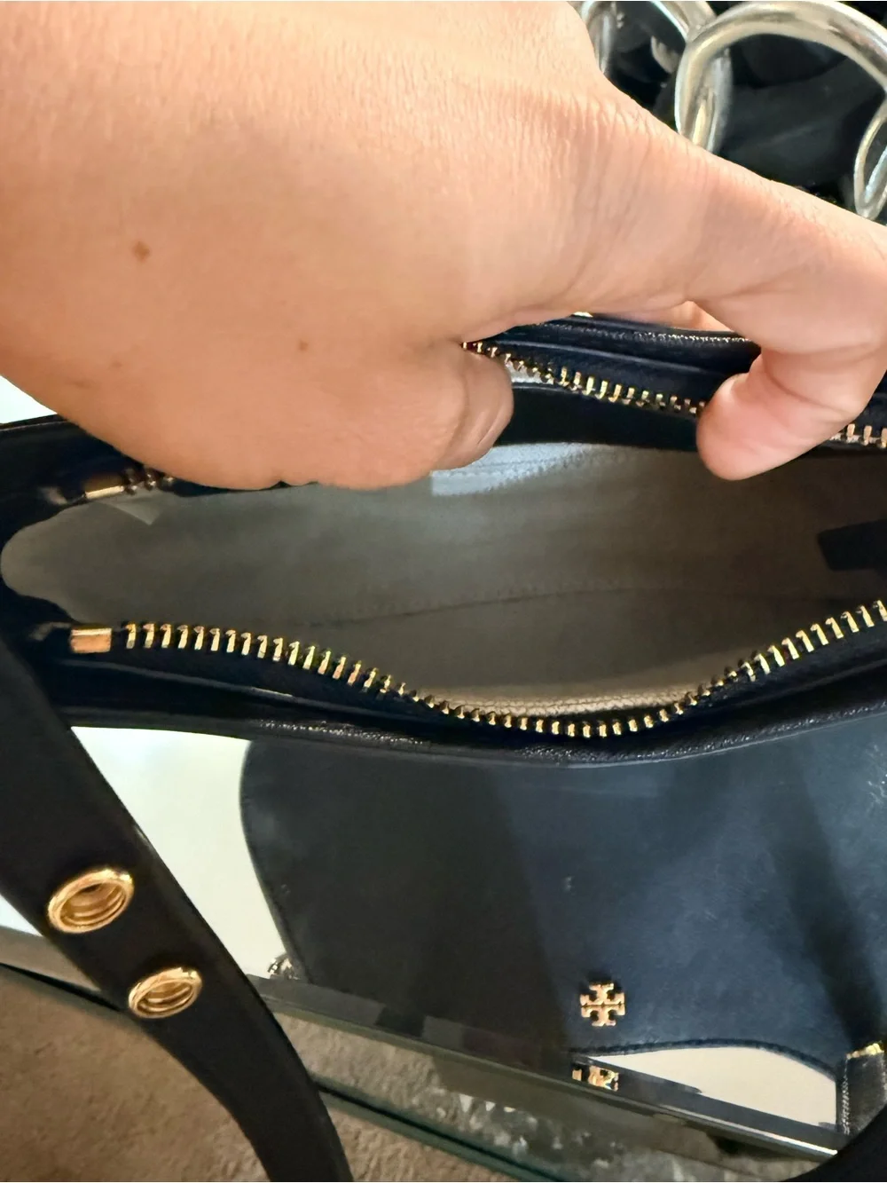 Tory Burch Black emerson  Saffiano Crescent Shoulder Bag with Gold Hardware